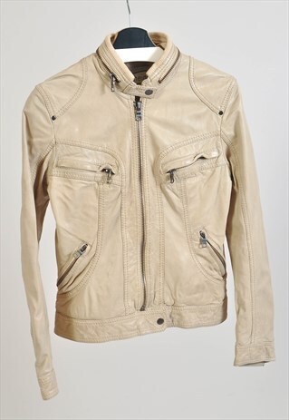 VINTAGE 00S REAL LEATHER JACKET IN BEIGE