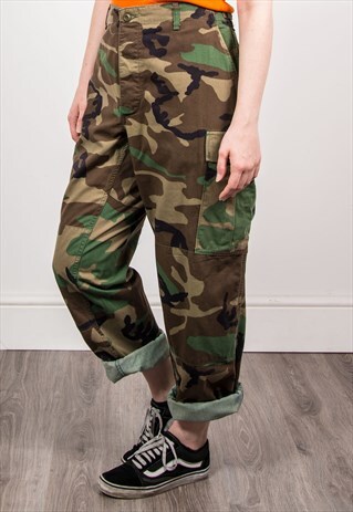 VINTAGE 90'S ARMY GRUNGE PRINT CARGO PANTS TROUSERS
