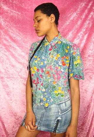 MULTI PRINT FORMAL CROP SHIRT