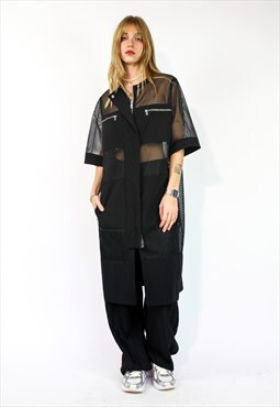 5preview Mesh Oversize Midi Dress Short Sleeve in Black M
