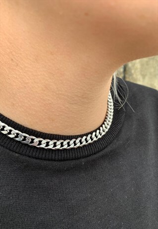 SILVER 7MM THICK CURB CHAIN NECKLACE