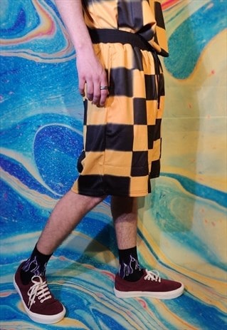 Checkerboard sports shorts SKA check overalls in yellow