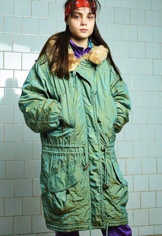 VINTAGE 80S PUFFER GLOSSY OVERSIZED PARKA SKI JACKET COAT