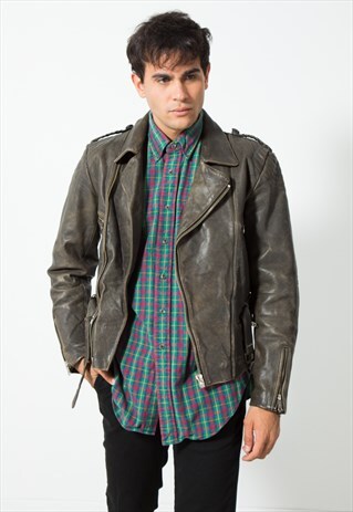 VINTAGE BIKER LEATHER JACKET / S37