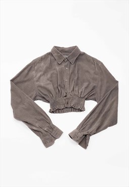 Reworked Vintage Handmade Long Sleeve Cropped Cord Blouse