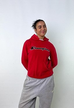 Red 90s Champion Spelllout Hoodie Sweatshirt