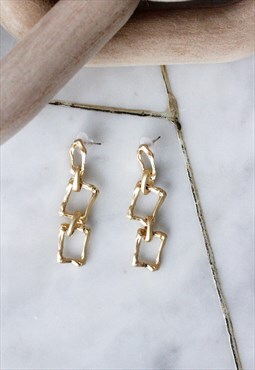 Brushed Gold Chain Link Drop Dangly Stud Earrings