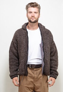 Vintage 90's Hooded Wool Jacket in Brown 