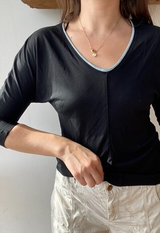 VINTAGE 90S DANIEL HECHTER V-NECK BLOUSE TOP LYCRA