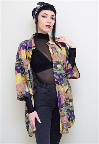VINTAGE 90'S SILK TRIBAL PATTERNED OVERSIZED SHIRT