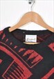VINTAGE KNITTED JUMPER RETRO PATTERN BLACK/RED LADIES MEDIUM