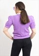VINTAGE KNITTED BLOUSE IN PURPLE WITH PUFF SLEEVE