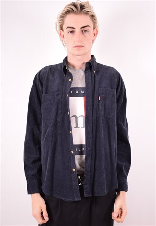 LEVI'S MENS VINTAGE CORDUROY SHIRT MEDIUM NAVY BLUE 90S