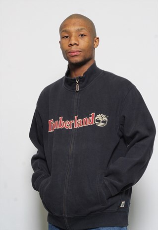 VINTAGE TIMBERLAND BIG LOGO FULL ZIP SWEATSHIRT BLACK