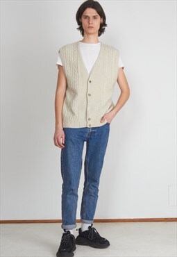 Vintage Beige BERTO LUCCI Knit Vest Waistcoat with Wool