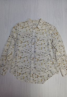 80's Madewell Shirt White Multi Bird Print