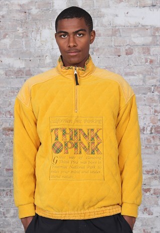 VINTAGE THINK PINK 1/4 ZIP BIG LOGO JACKET YELLOW