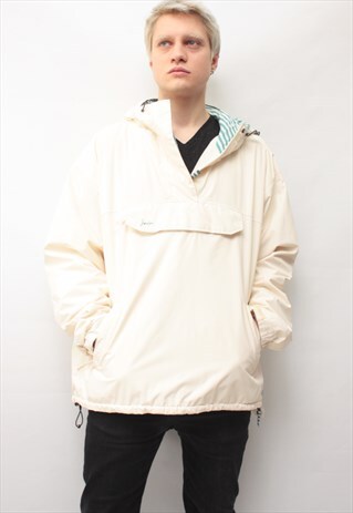 VINTAGE 90' AMAZING BEAUTIFUL ANORAK CREAM JACKET WITH HOOD