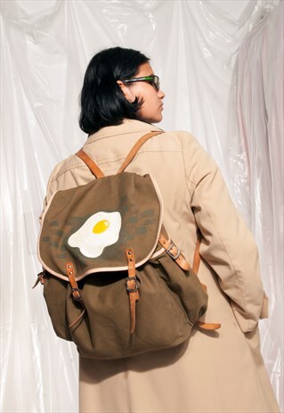 VINTAGE BACKPACK 80S HAND-PAINTED EGG MILITARY RUCKSACK