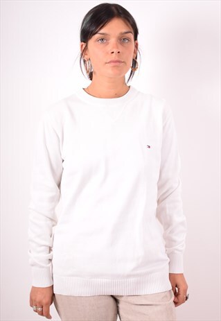 TOMMY HILFIGER WOMENS VINTAGE JUMPER SWEATER LARGE WHITE 90S
