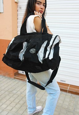 Black & Pale Grey Large Holdall Gym Bag