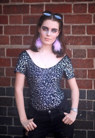 HANDMADE HOLOGRAPHIC VELVET BLACK LEOPARD PRINT LEOTARD