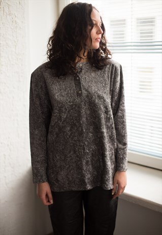 VINTAGE 90'S SILVER/GREY VELVET LONG SLEEVED TOP
