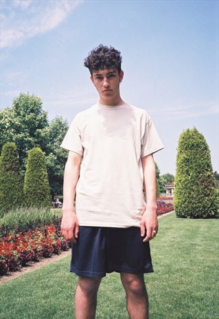 SAND HEAVYWEIGHT COTTON T-SHIRT WITH WOVEN LABEL DETAIL
