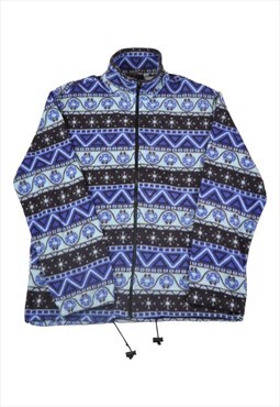 Vintage Fleece Jacket Retro Pattern Blue Ladies XXL