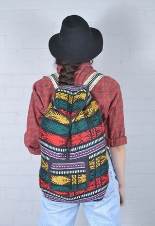VINTAGE MULTICOLOURED AZTEC PATTERNED RUCKSACK