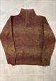 VINTAGE ABSTRACT KNITTED JUMPER 1/4 BUTTON PATTERNED SWEATER