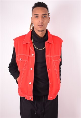 MENS VINTAGE GILET XL RED 90S