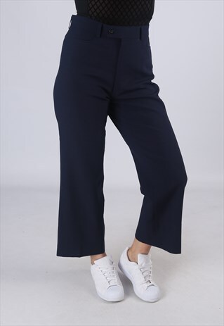HIGH WAISTED TROUSERS PLAIN WIDE LEG UK 14 (EA3H)