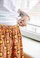 VINTAGE 70'S ORANGE/YELLOW PATTERNED WIDE FIT COTTON SHORTS