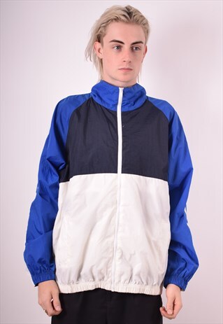 MENS VINTAGE TRACKSUIT TOP JACKET LARGE BLUE 90S