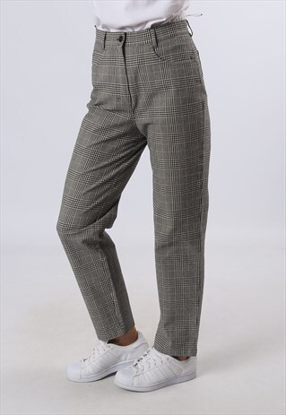 HIGH WAISTED TROUSERS TARTAN CHECKED TAPERED UK 10 (6AL)