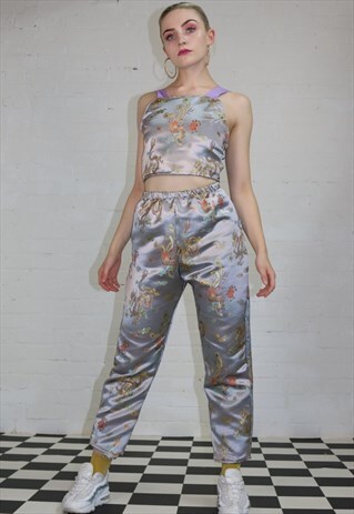 EMBROIDERED DRAGON PRINT CO-ORD IN SILVER