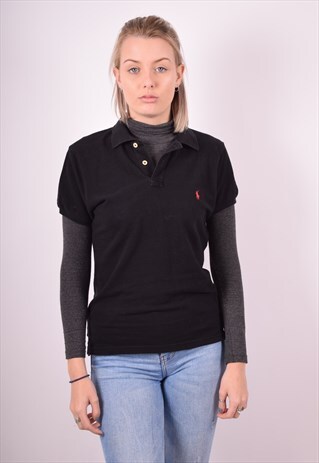 RALPH LAUREN WOMENS VINTAGE POLO SHIRT LARGE BLACK 90S