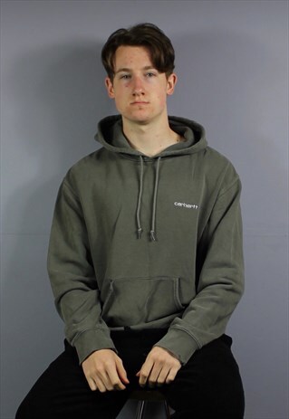 VINTAGE CARHARTT HOODIE IN GREY WITH EMBROIDERED LOGO AND PO