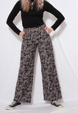 Vintage 90s Grunge Baroque Floral Jacquard Wide-leg Pants