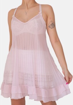 Pleated pastel pink slip dress