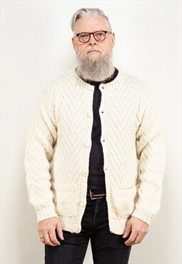 Vintage 90's Men Cable Knit Cardigan in Cream