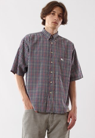 90S VINTAGE MENS BURBERRYS CHECK PLAID SHORT SLEEVE SHIRT