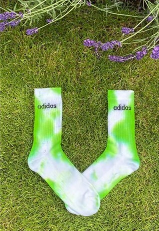 NEON GREEN TIE DYE ADIDAS SOCKS
