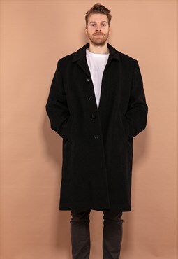 Vintage 90's Men Wool Coat in Dark Grey