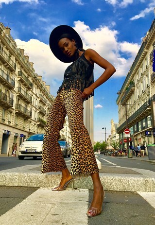 HANDMADE LEOPARD PRINT FLARE PANTS