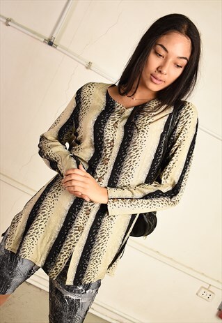 80'S RETRO ANIMAL PRINT MINIMALIST PARIS CHIC SHIRT TOP