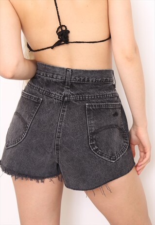 VINTAGE 90S GREY DENIM HIGH WAISTED SHORTS