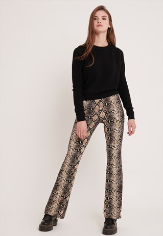 FLARED TROUSERS WITH SNAKESKIN PRINT - BEIGE AND BLACK