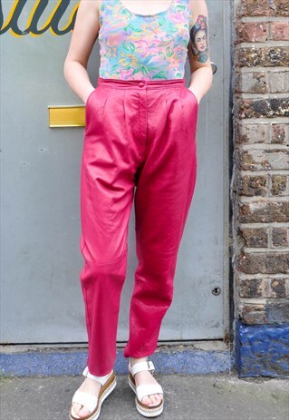 VINTAGE 1980'S HIGH WAISTED HOT PINK FESTIVAL LEATHER PANTS